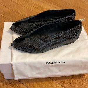 Balenciaga Navy leather flats.